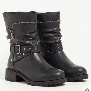 NWT TORRID WW Moto Boot - Studded Faux Leather Black